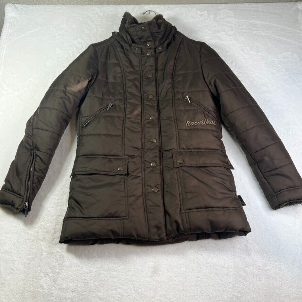 Vintage Rocawear Women's Large Puffer Jacket Quilted Faux Fur‎ Lined